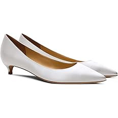 MOOMMO Low Kitten Heel Pumps for Women Pointed Toe Satin Dress Shoes Slip On 1 Inch Low Heel Work... | Amazon (US)