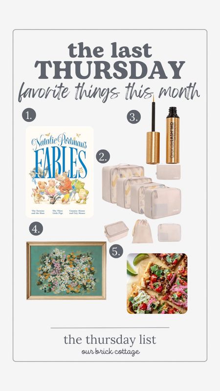 Favorite things, May 2024
Natalie Portman’s Fables - such a fun kid’s book!
Grande lash is worth the hype 
Packing cubes - also worth the hype 


#LTKFamily #LTKHome #LTKKids