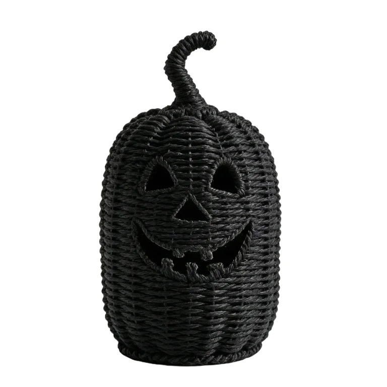 Handwoven Rattan Halloween Pumpkin Decoration - Black Rattan Woven Rope Light Up Pumpkin Hallowee... | Walmart (US)