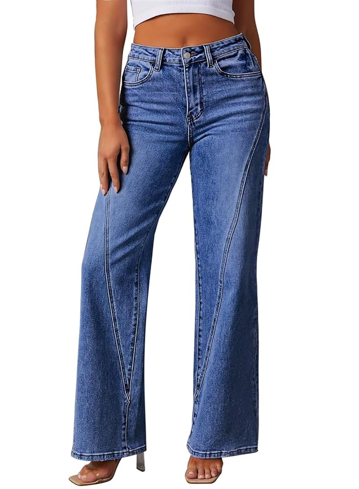 Pink Queen Wide Leg Jeans for Women 2025 High Waisted Casual Loose Fit Denim Pants Trendy Seamed ... | Amazon (US)