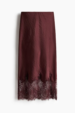 H & M - Lace-Trimmed Satin Skirt - Red | H&M (US + CA)