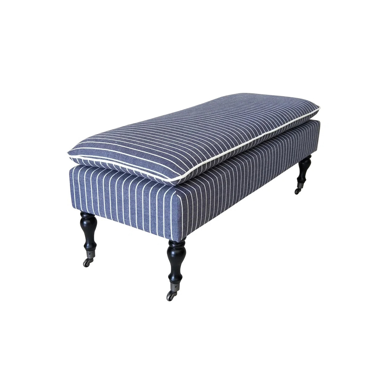 SEAT4U Prebe Bedroom Hallway Bench with Indigo Blue Ticking Linen Blend Fabric Upholstered | Wayfair North America