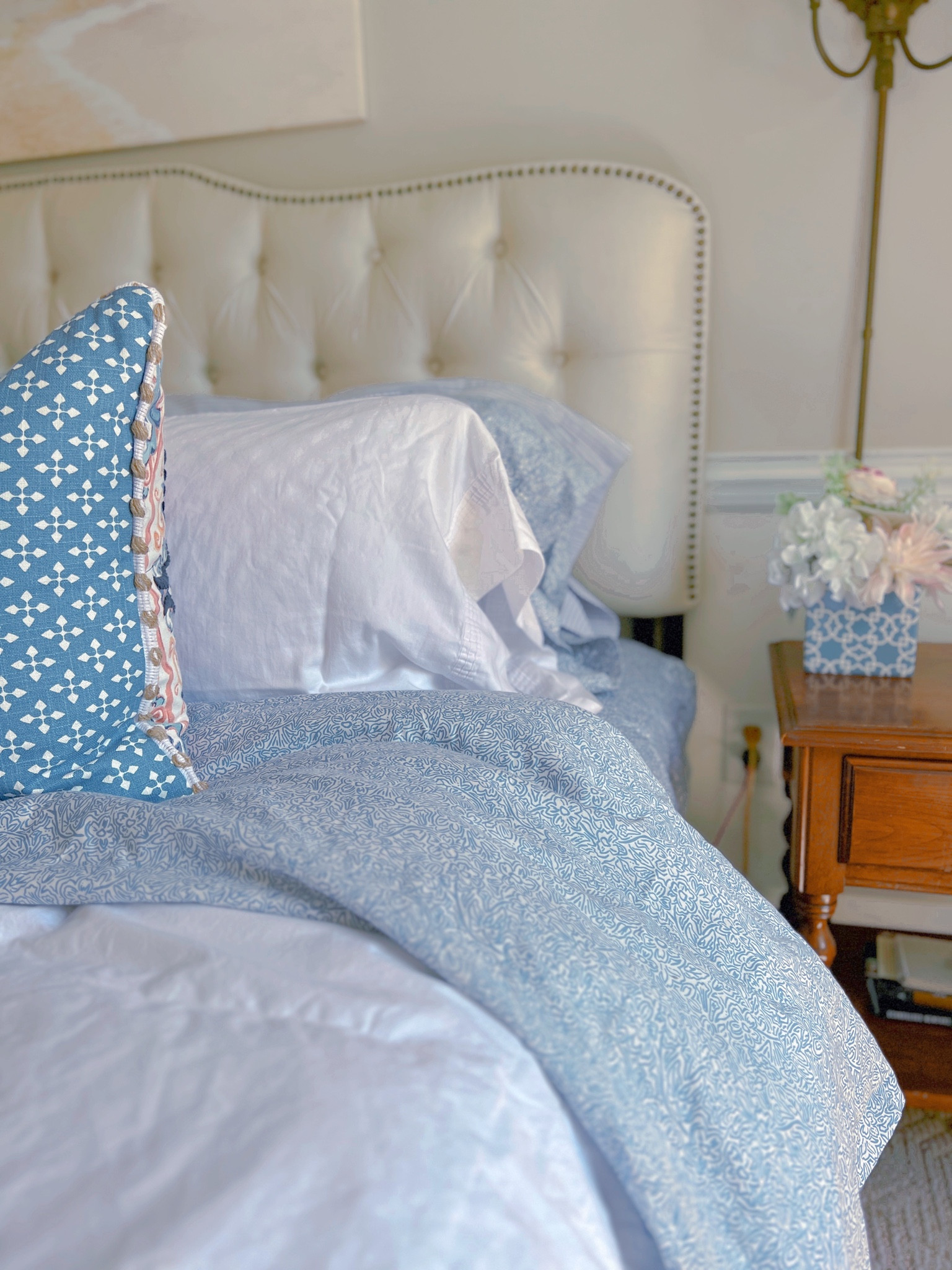 Blue and white bedding. Summer bedding. Coastal style. 

#LTKhome #LTKsalealert #LTKSeasonal