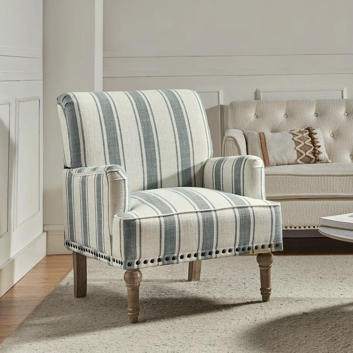 Venere Bedroom Wooden Upholstered Armchair with Nailhead Trim and Unique Stripe Design| ART OF LI... | Target