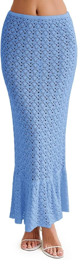 Saodimallsu Womens Crochet Cover Up Skirt High Waisted Sheer Knit Summer Swimsuit Coverup Beach F... | Amazon (US)