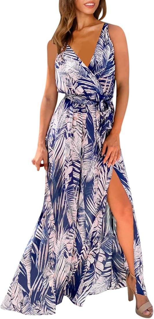 Aniywn Plus Size Boho Maxi Dress,Women's Printing V Neck Sleeveless/Long Sleeve Casual Flowy Spli... | Amazon (US)