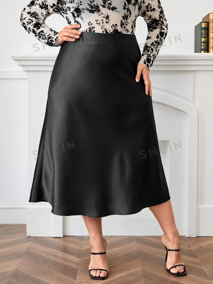 SHEIN x Deborah SHEIN Privé Plus Size High Waist A-Line Satin Maxi Skirt | SHEIN