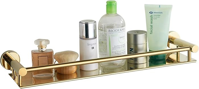 bgl Polished Gold Bathroom Shelf Wall Mounted – Shiny Rustproof Shower Storage Rack with Guard ... | Amazon (UK)