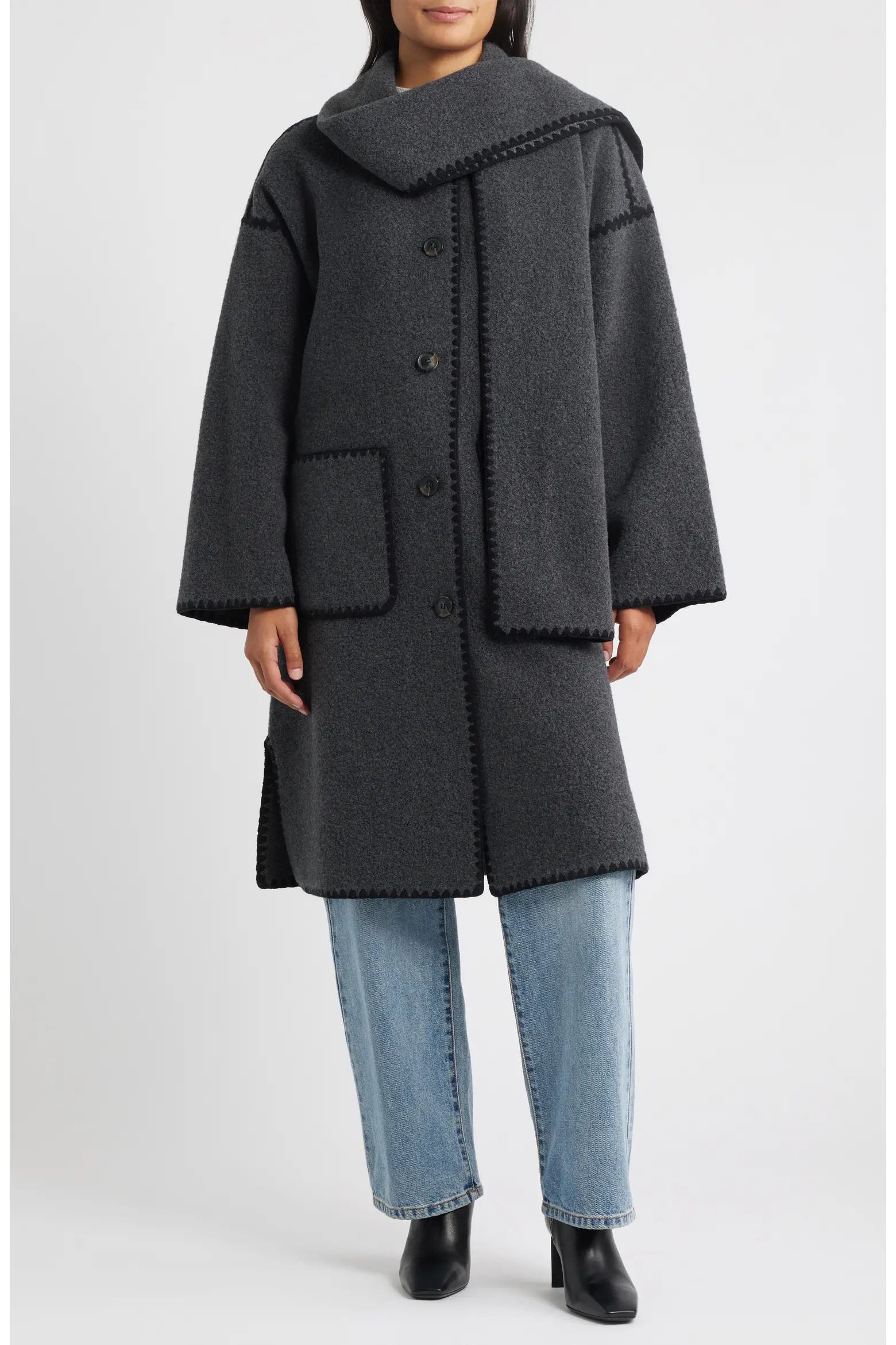 Embroidered Trim Long Scarf Coat (Women) | Nordstrom | Nordstrom