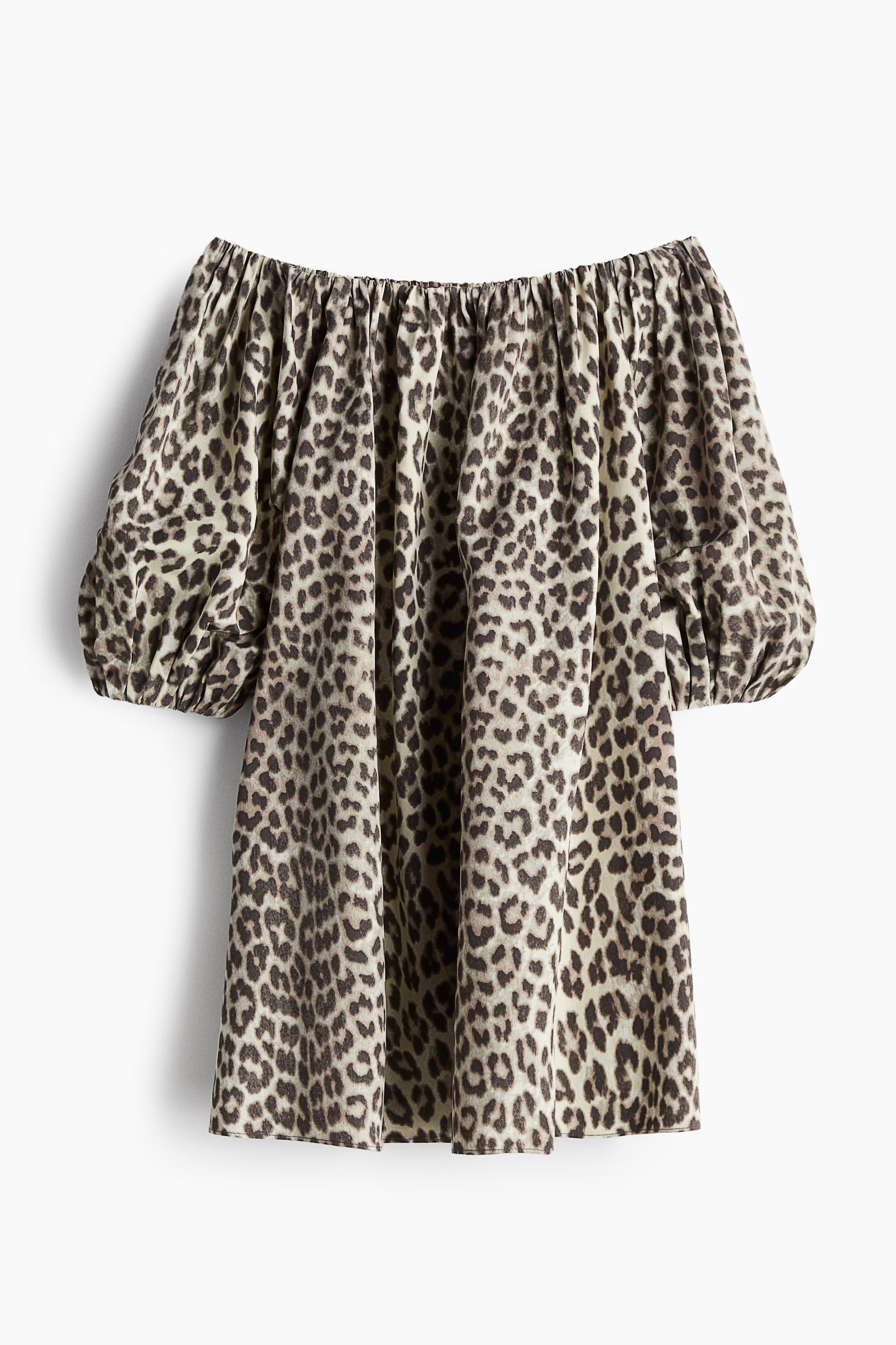 Off-the-shoulder dress - 3/4 sleeve - Short - Light beige/Leopard print - Ladies | H&M GB | H&M (UK, MY, IN, SG, PH, TW, HK)
