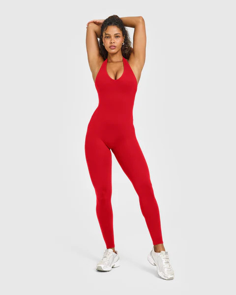 SoftMotion™ Halter Neck All In One Long with White Logo 
 Light Toasted Red | Oner Active (UK / US)