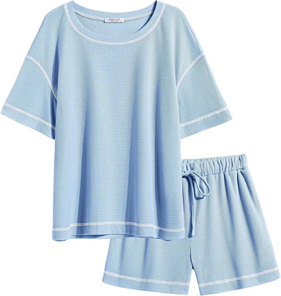 Ekouaer Pajama Sets for Women 2 Piece Sets Outfits Waffle Knit Lounge Set Two Piece Loungewear Ma... | Amazon (US)