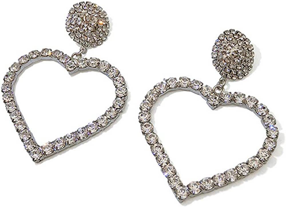 FXmimior Fashion Women Silver Heart Rhinestones Love Bar Earrings Long Chain Drop Dangle Earrings... | Amazon (US)