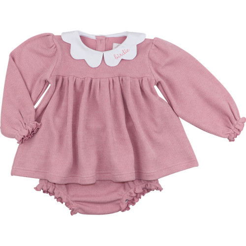 Pink Woven Scalloped Collar Sweater Diaper Set | Cecil and Lou