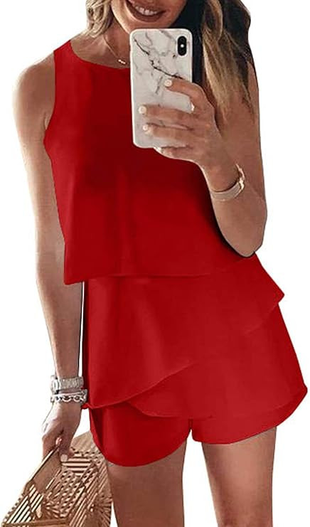 Acelitt Womens Casual Summer Crewneck Ruffle Sleeveless Rompers, XS-XXL | Amazon (US)