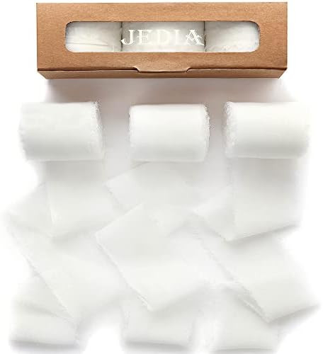 JEDIA Chiffon Ribbon, 3 Rolls Ivory Handmade Fringe Chiffon Silk Ribbons, 1.5" x 7Yd Chiffon Ribb... | Amazon (US)