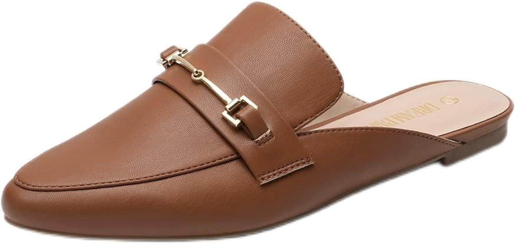 Women's Flat Mules Buckle Pointed Toe Backless Slip on Slides Loafer Shoes | Amazon (US)