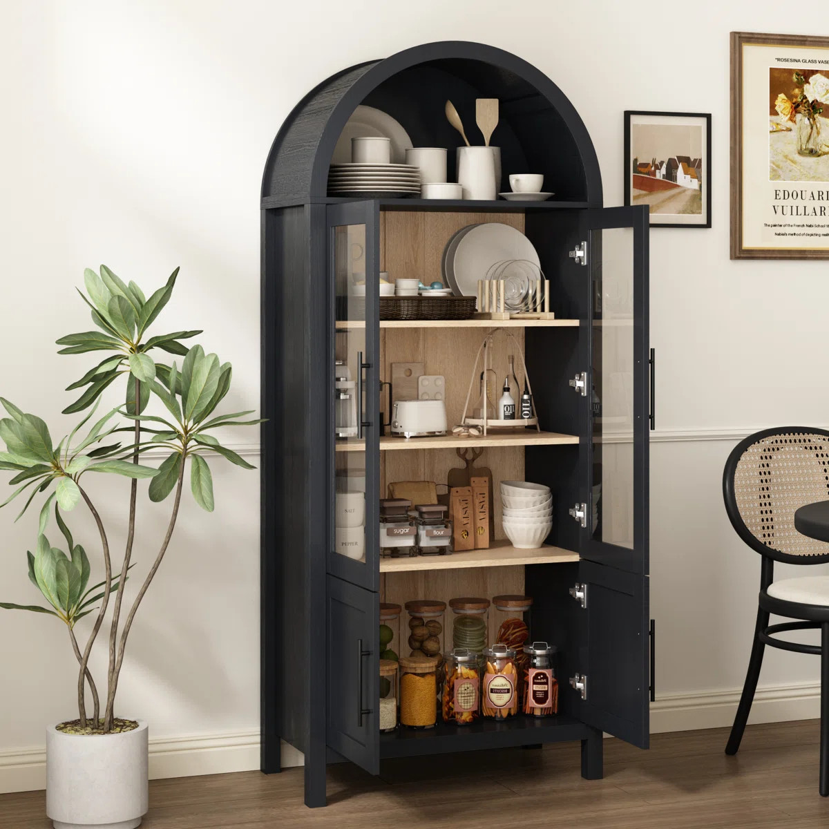 71" Arched Bookcase with Glass Doors - Versatile Display Cabinet & Kitchen Pantry Storage Cabinet | Wayfair North America