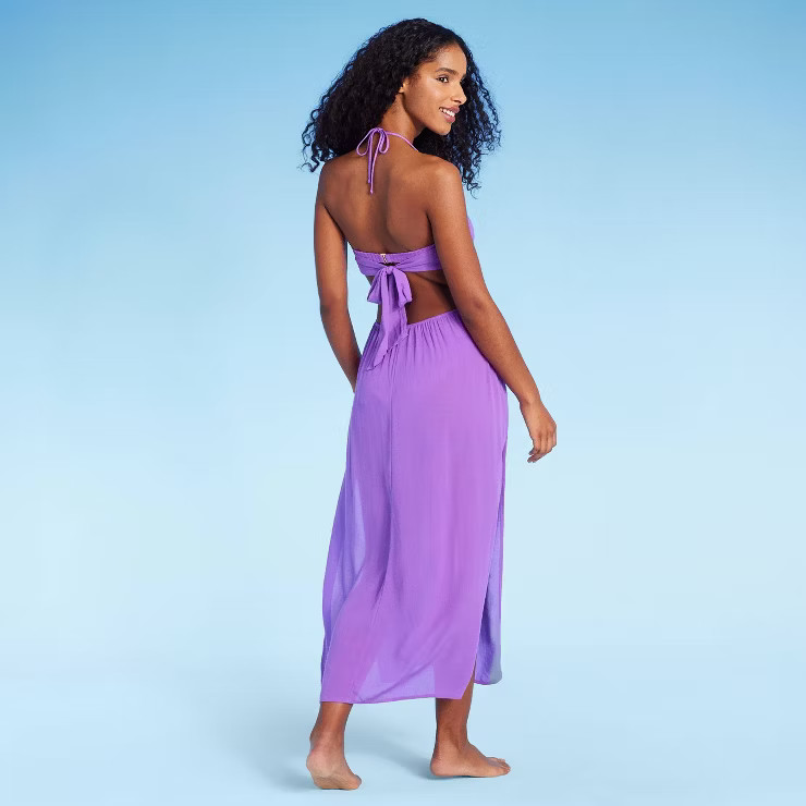 Women's Cut Out Halter Midi Cover Up Dress - Shade & Shore™ Vibrant Purple | Target