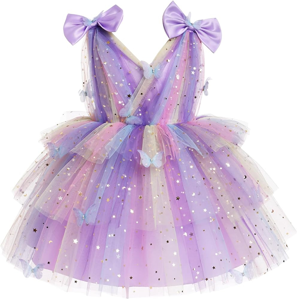 IMEKIS Toddler Girls Butterfly Birthday Dress Rainbow Tulle Formal Wedding Party Ruffle Tutu Dres... | Amazon (US)