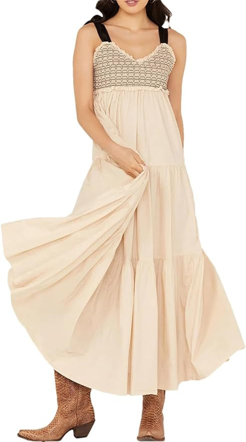 Women Summer Slip Dress Abstract Print V-Neck Sleeveless Tie-Up Slim Long Dress | Amazon (US)