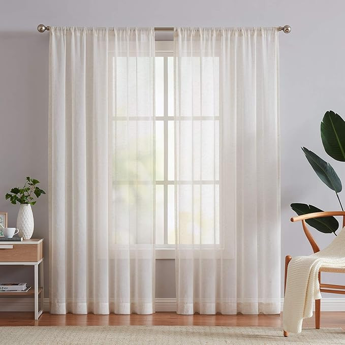 FMFUNCTEX Linen Flax Sheer Curtain Panels 96"-Long Living Room Retro Window Draperies for Bedroom... | Amazon (US)