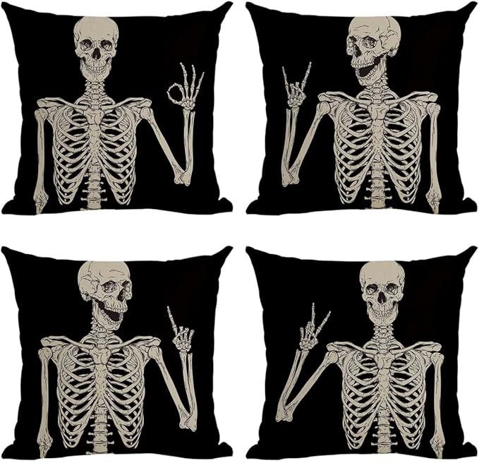 CARROLL Skull Pillow Cover Pillowcase Set of 4 Retro Halloween Pillow Cover Cushion Cover for Bed... | Amazon (US)