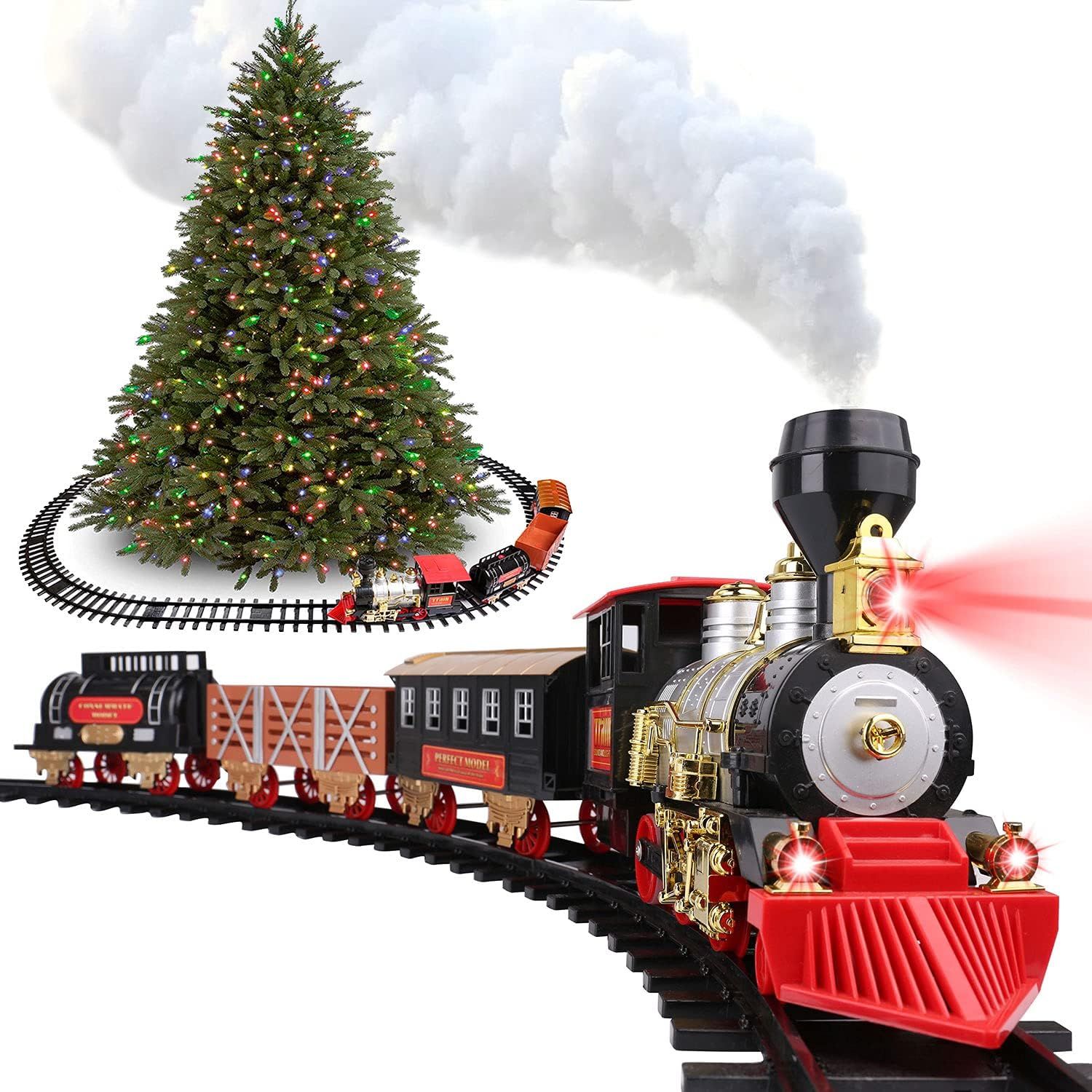 Classic Christmas Train Set for Under The Tree with Smoke, Lights and Sounds Battery Operated Ele... | Amazon (US)