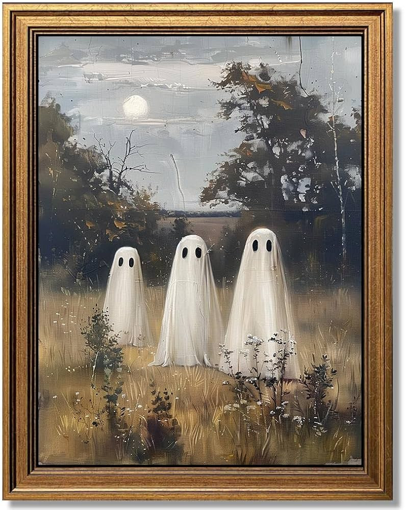 Glod Framed Landscape Wall Art, Vintage Hallween Wall Decor, Cute Ghost Decor Wall Art, Halloween... | Amazon (US)