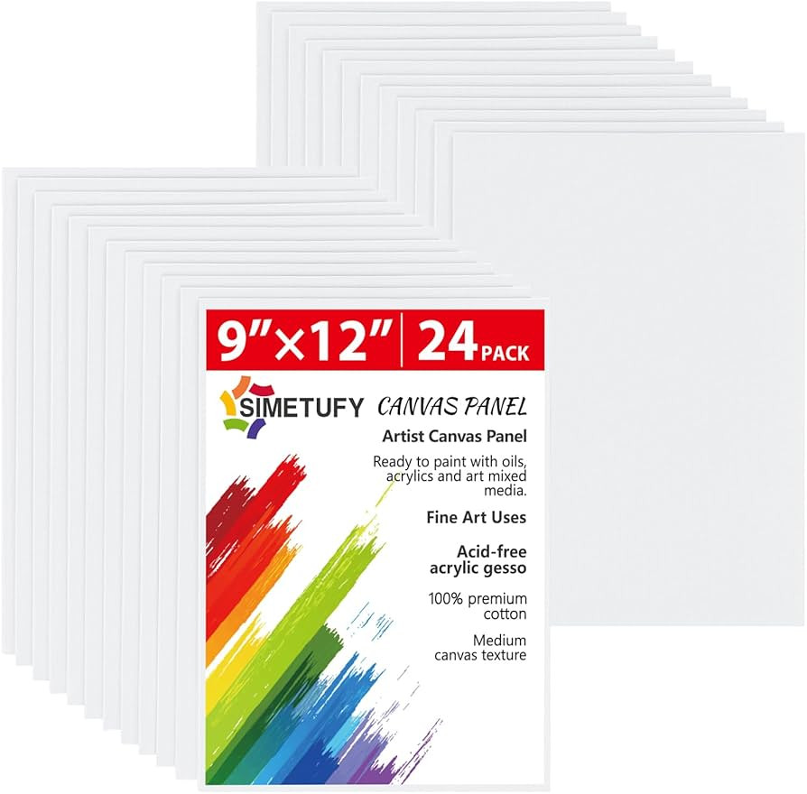 Simetufy 24 Pack 9 x 12 inch Flat Canvas Boards for Painting- 8oz Gesso Primed Acid-Free 100% Cot... | Amazon (US)