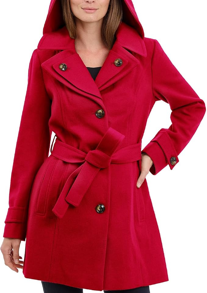 LONDON FOG womens Double Lapel Thigh Length Button Front Wool Coat With Belt | Amazon (US)