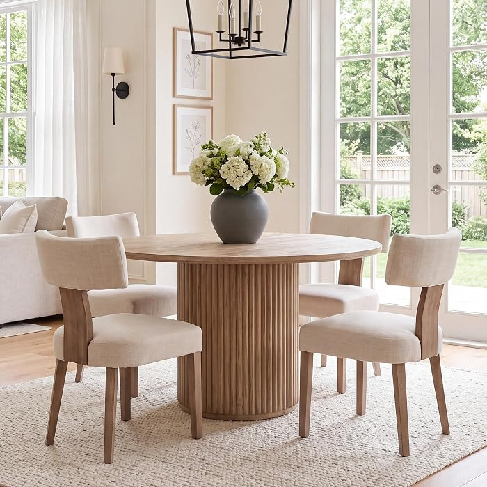 Mid Century Modern Dining Chairs Set of 4, Upholstered Linen Kitchen & Dining Room Chairs with Er... | Amazon (US)