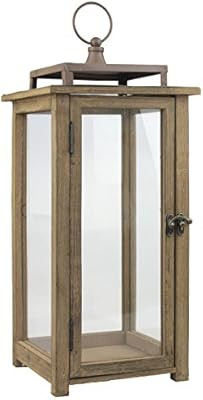 Stonebriar 18 Inch Rustic Wooden Candle Hurricane Lantern, For Table Top, Mantle, Wall Hanging, o... | Amazon (US)