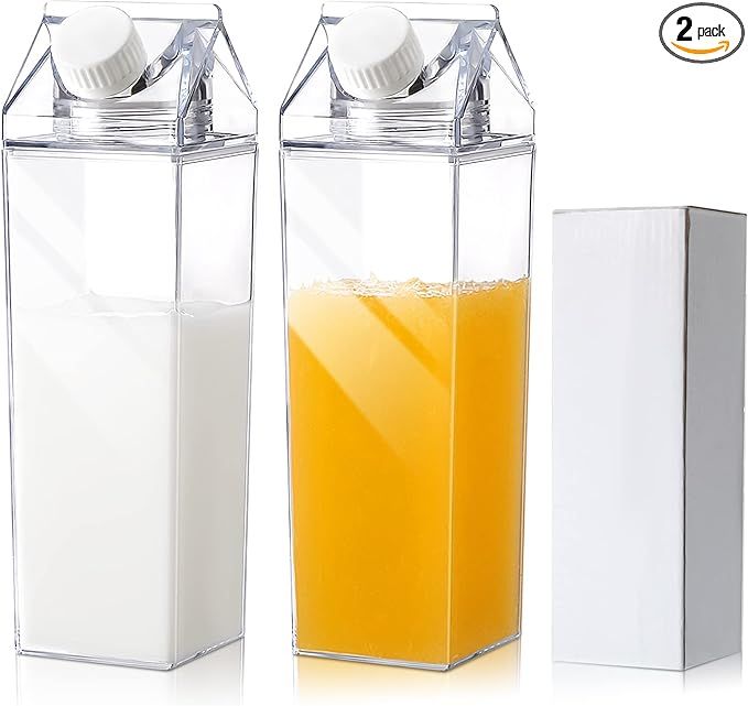 17 oz Milk Carton Water Bottles Plastic Clear Portable Reusable Box Shaped Container Juice Tea Ju... | Amazon (US)