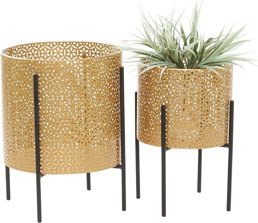 CosmoLiving by Cosmopolitan Metal Round Planter with Removable Stand, Set of 2 15", 14"H, Gold | Amazon (US)