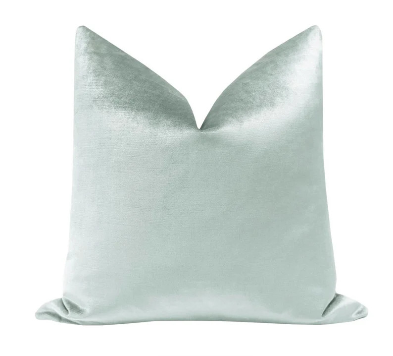 Faux Silk Velvet // Spa Blue Pillow COVER ONLY | pale blue velvet pillow | pale blue throw pillow... | Etsy (US)