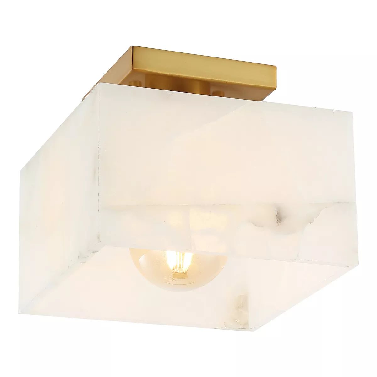Chiara 8" 1-light Modern Contemporary Alabaster/iron Square Led Semi Flush Mount, White | Kohl's