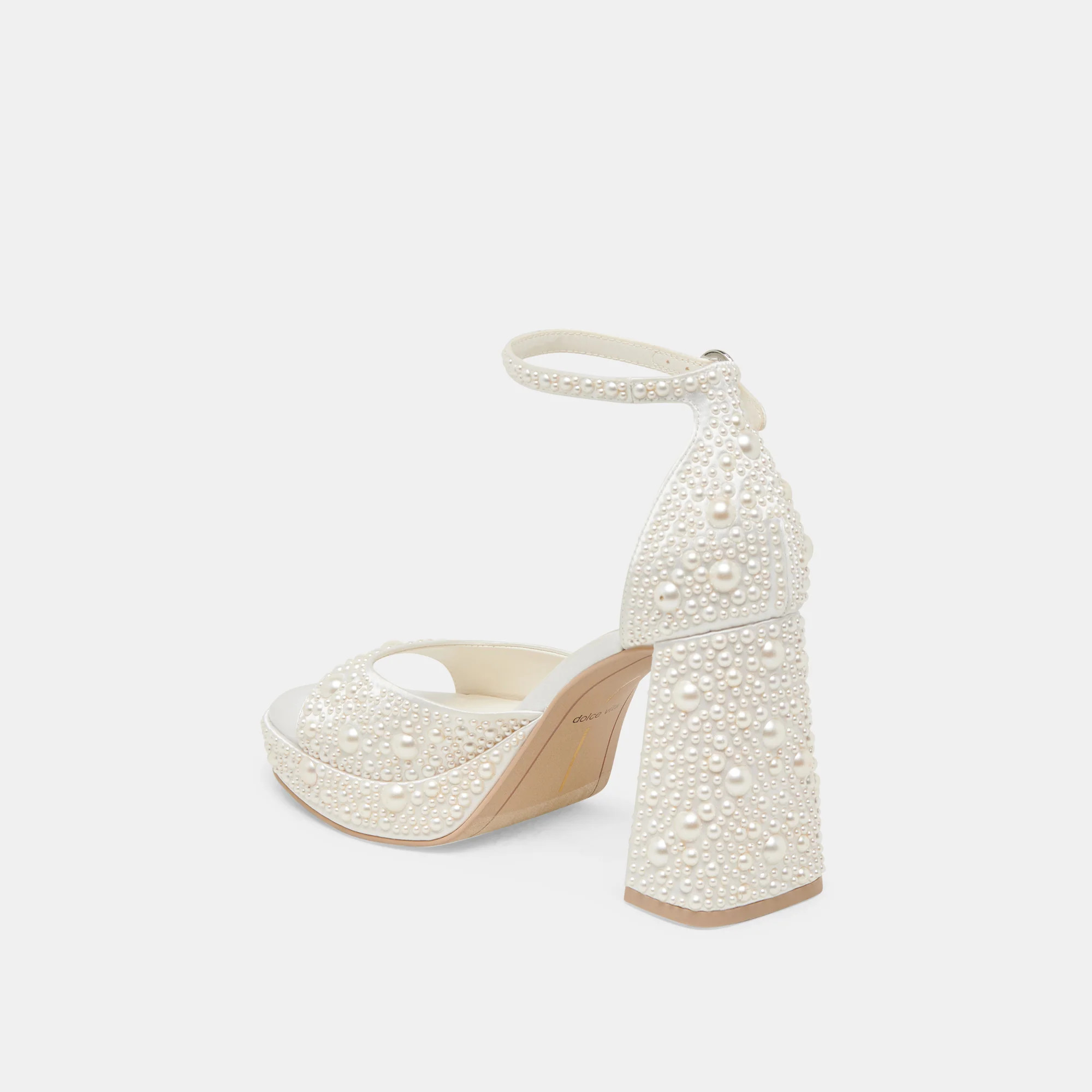 PANDRO PEARL HEELS TRUE WHITE SATIN | DolceVita.com