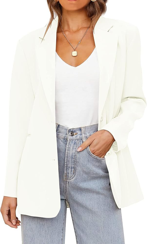 MEROKEETY Women's 2024 Fall Casual Blazers Long Sleeve Lapel Open Front Button Work Blazer Jacket... | Amazon (US)