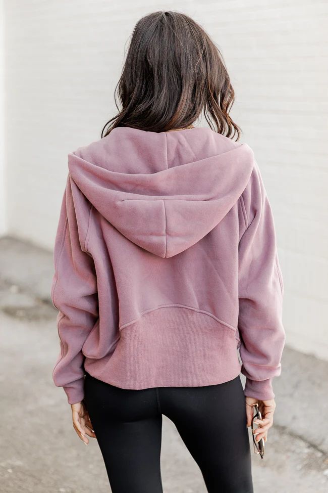Making It Look Easy Dusty Purple Ribbed Shoulder Quarter Zip Pullover | Pink Lily