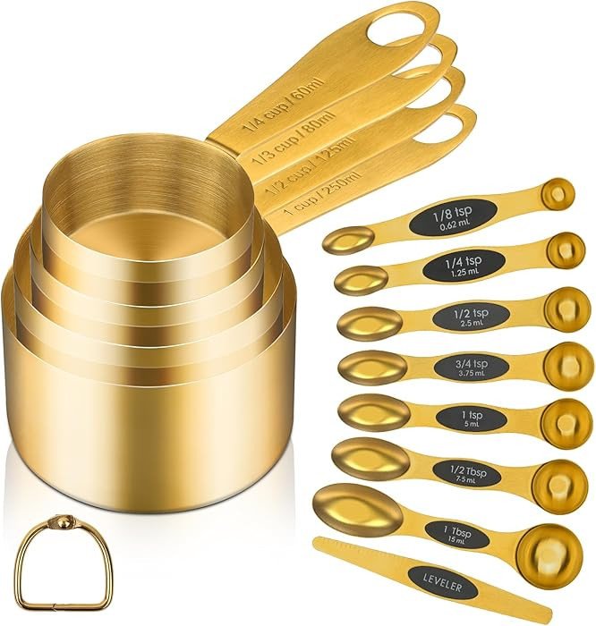 GuDoQi Gold Magnetic Measuring Spoons and Cups Set of 12, 8 Dual Sided Magnetic Measuring Spoons ... | Amazon (US)