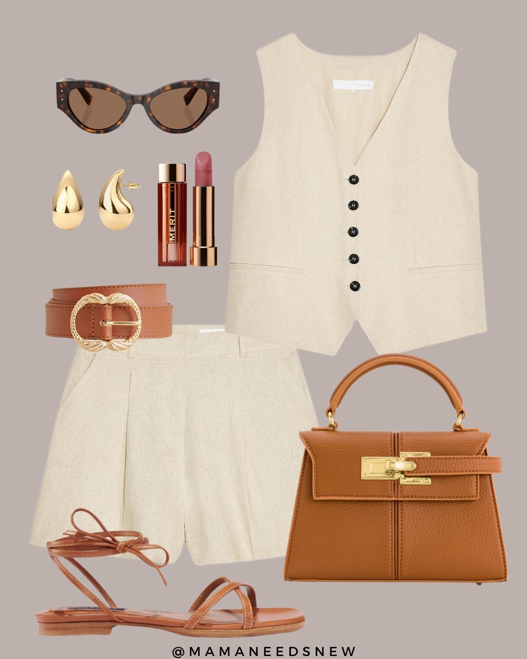 A late spring / summer outfit with a matching linen blend vest and shorts set, top handle bag, sandals 🤎

#LTKSaleAlert #LTKStyleTip #LTKShoeCrush