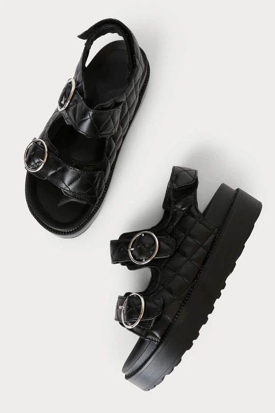 Talleigh Black Quilted Buckled Flatform Sandals | Lulus (US)