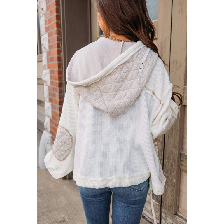 Jungle Green Quilted Textured Patchwork Hooded Jacket | Walmart (US)