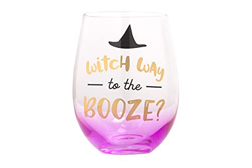 Pearhead Witch Way to the Booze Stemless Wine Glass, Fall and Halloween Home and Kitchen Accessory and Party Favor Idea, 15 oz | Amazon (US)