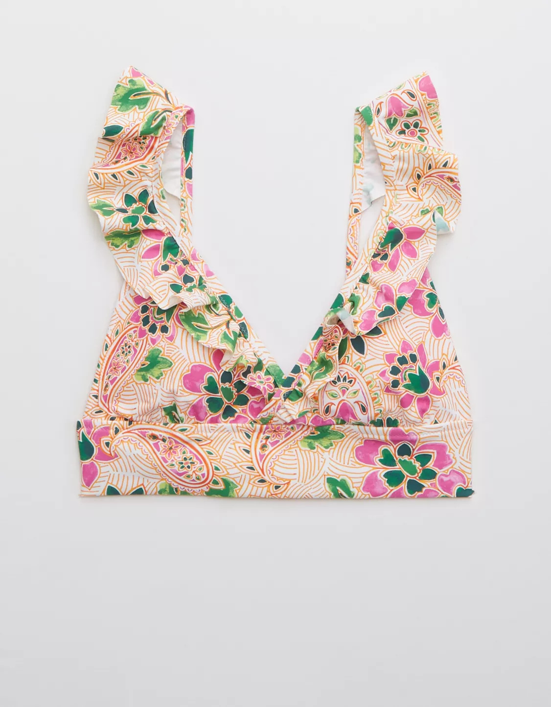Aerie Ruffle Longline Triangle Bikini Top | American Eagle Outfitters (US & CA)