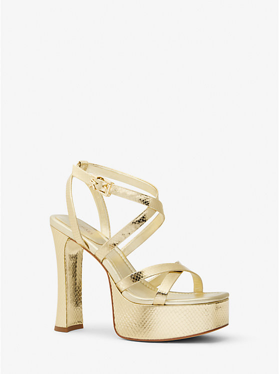 Paola Metallic Snake Embossed Leather Platform Sandal | Michael Kors US