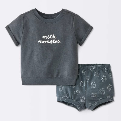Baby Milk Monster Short Sleeve and Bloomers Set - Cloud Island™ Charcoal Gray 6-9M | Target