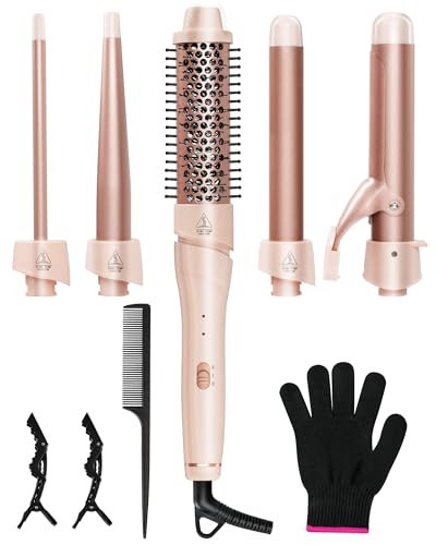 ANIEKIN 5 in 1 Curling Iron Set, Fast Heat Up Curling Wand from 3/8 to 1 1/4 Inch and a Thermal Brush Come with, Dual Voltage Hair Curler for Women All Hair Types and Travel Use, Gifts for Women,Pink | Amazon (US)