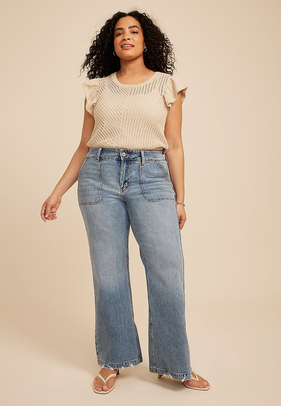 Plus Size KanCan™ High Rise Porkchop Pocket Wide Leg Flare Jean | Maurices